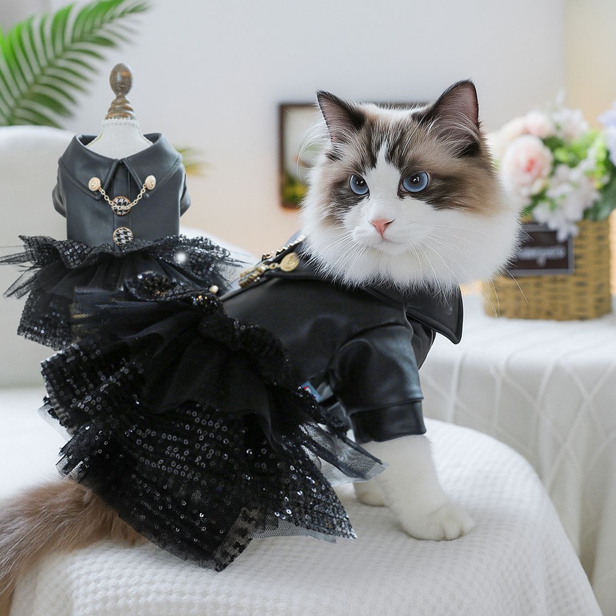 现货宠物服装宠物小狗猫咪衣服可爱工厂秋冬新款时尚亮片小皮裙子