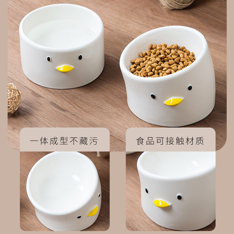 陶瓷猫碗水碗脖子猫碗陶瓷小鸡歪脖猫咪宠物碗加高保护颈椎猫粮碗