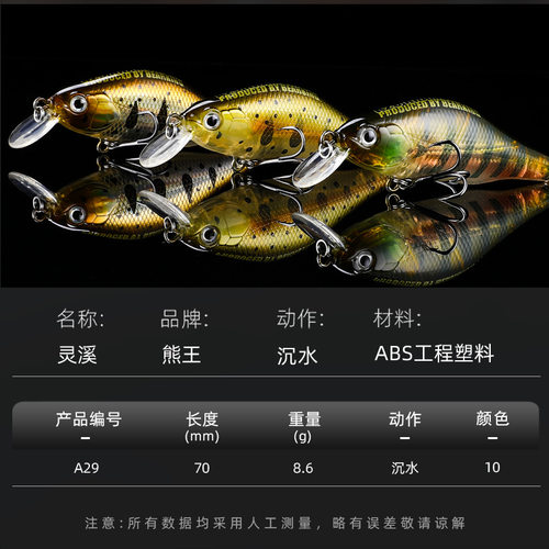 Bearking熊王路亚A29沉水米诺70mm8.6g带响珠UV涂层马口白条翘嘴