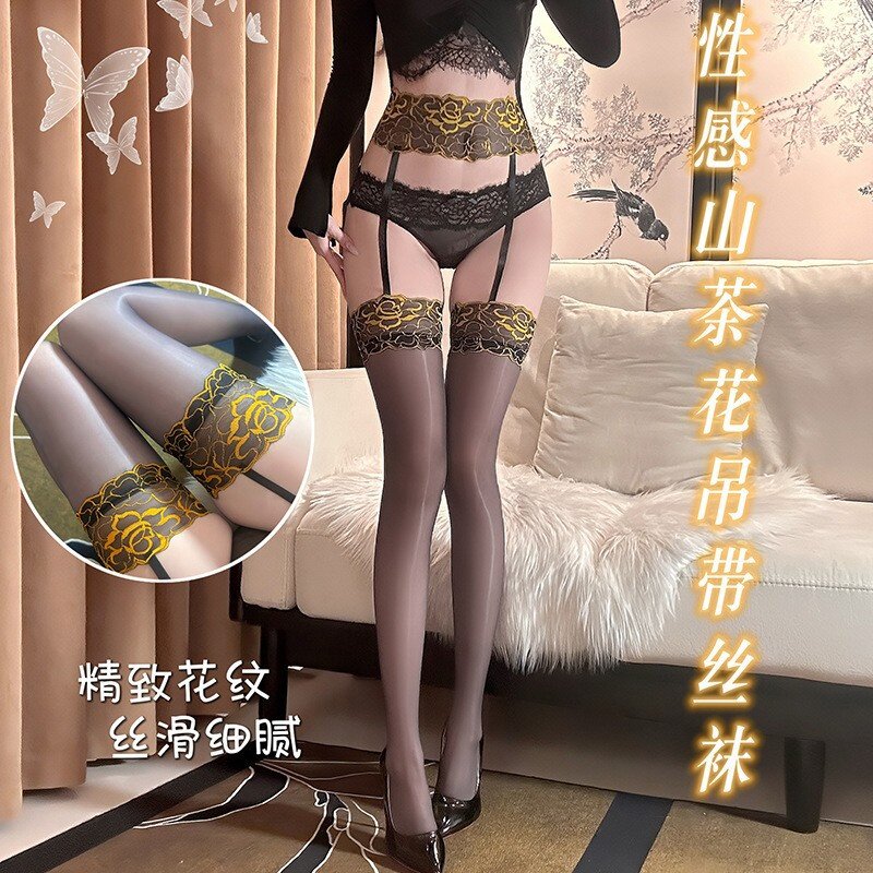 0d极光吊带蕾丝一体吊带袜性感黑丝免脱互动超薄油亮丝袜