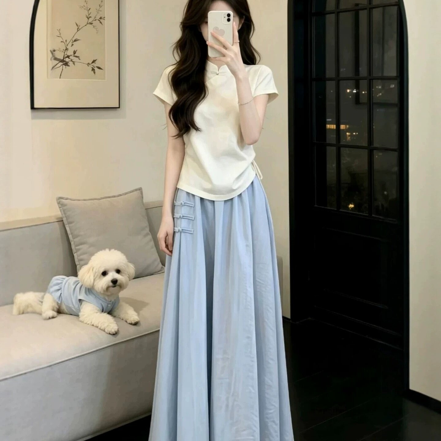 夏季款新中式风汉服日常年轻款改良旗袍上衣连衣裙复古两件套装女