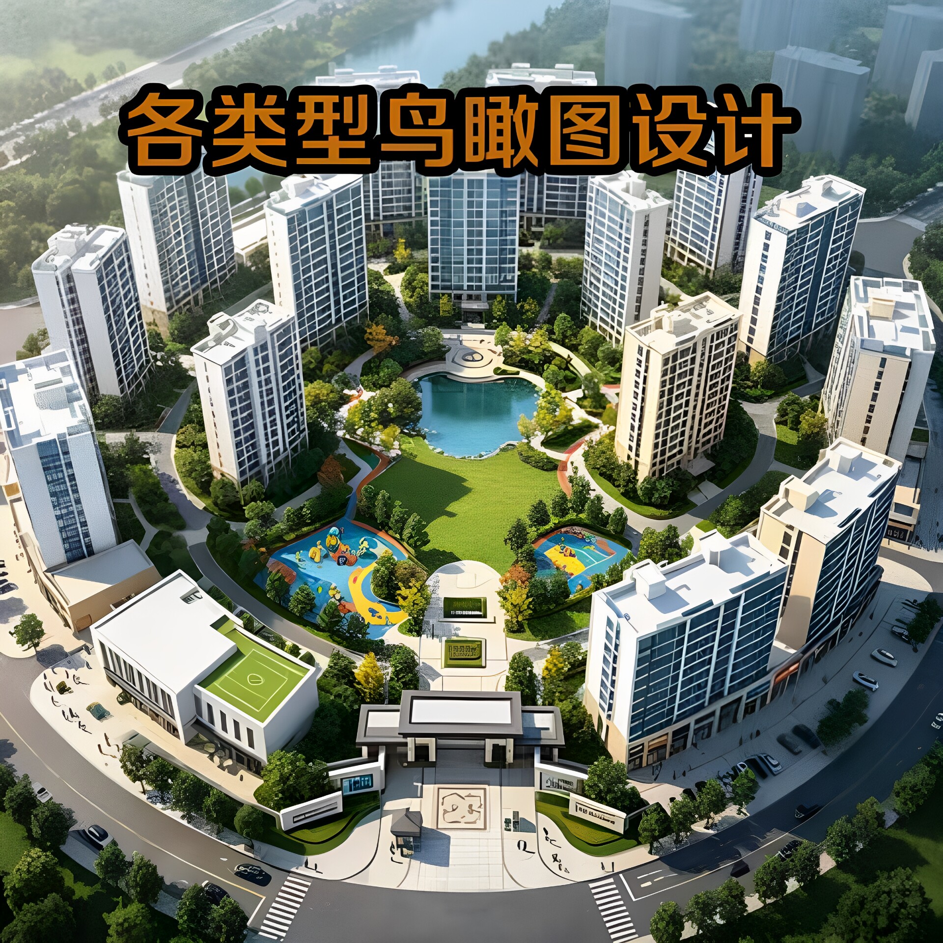 鸟瞰图设计建筑效果图制作3D绘图专业版软件学校房地产工厂寺庙图片