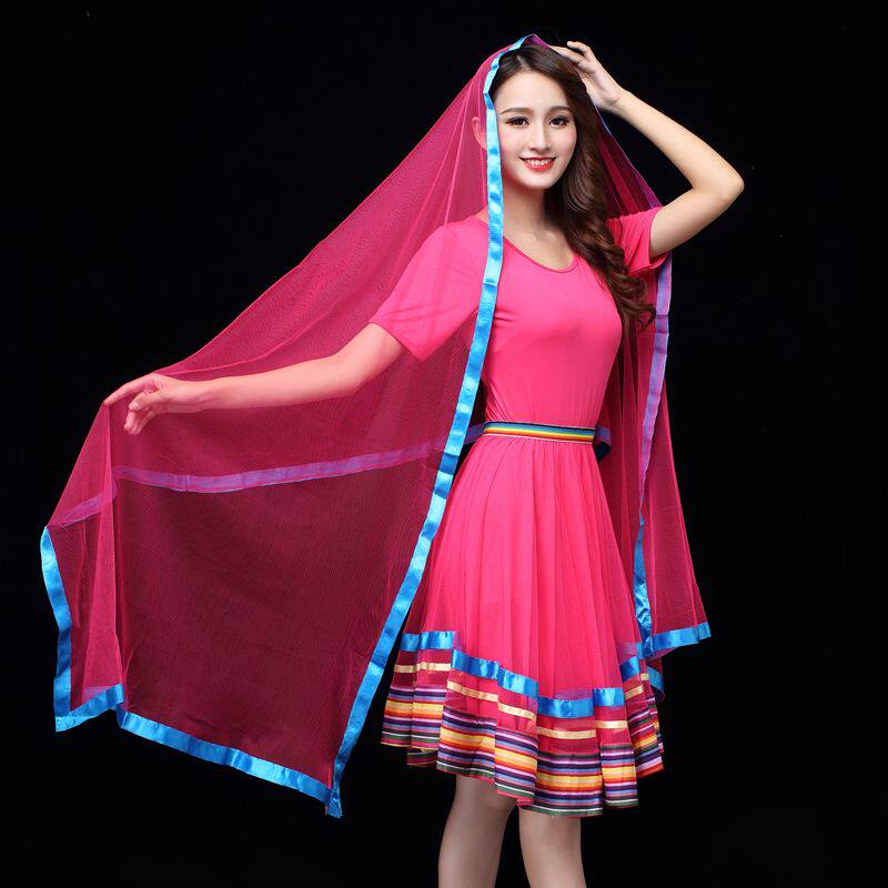 藏族舞蹈纱丽广场舞配件服饰配饰跳舞衣服围巾长丝巾78X225cm