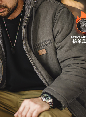 马登工装美式复古J141连帽夹克棉服羊羔毛加绒保暖帆布外套男秋冬