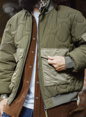 马登工装美式复古M51军绿色夹克大口袋短款立领保暖棉服外套男冬