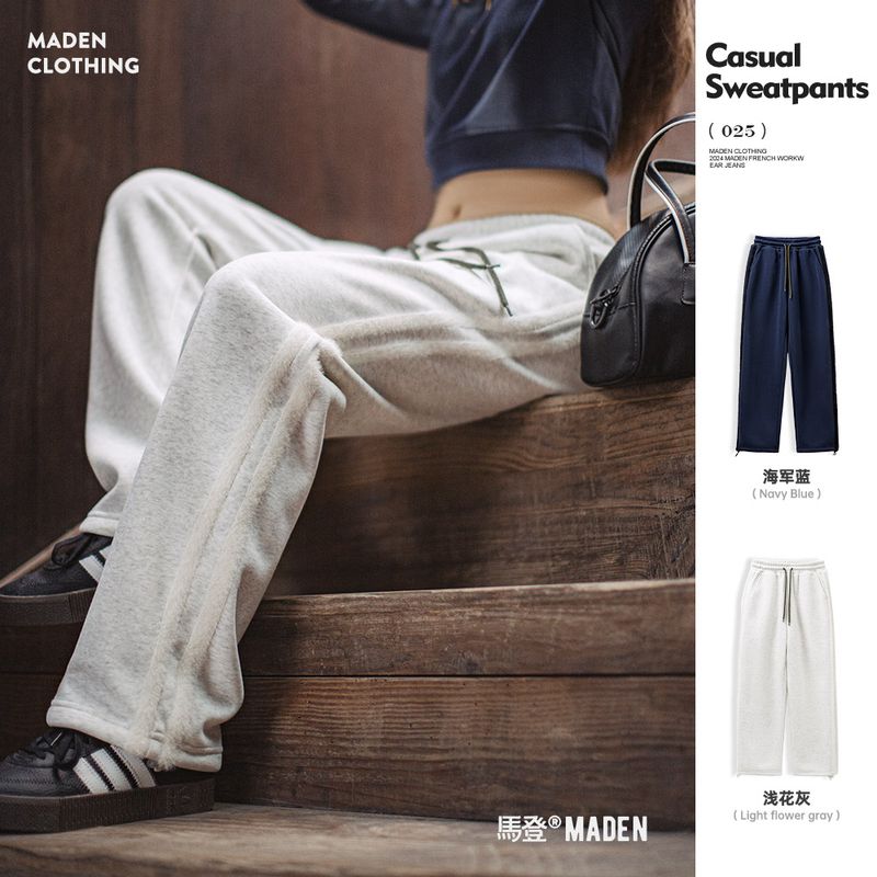 外穿抽绳运动裤美式双杠条纹卫裤