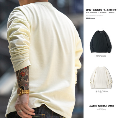 马登长袖T恤美式纯棉打底衫重磅