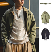 休闲军绿色巴尔玛肯风衣宽松中长款 马登工装 美式 薄大衣外套男春