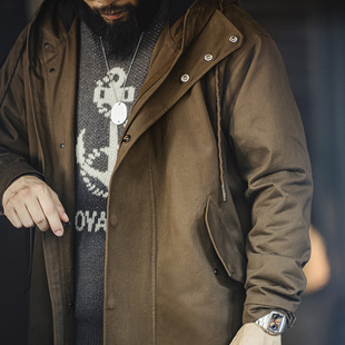 外套男秋 复古M51磨毛连帽风衣军事风宽松纯棉中长款 马登工装 美式