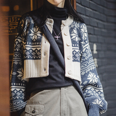 巴恩风短款费尔岛圣诞开衫毛衣