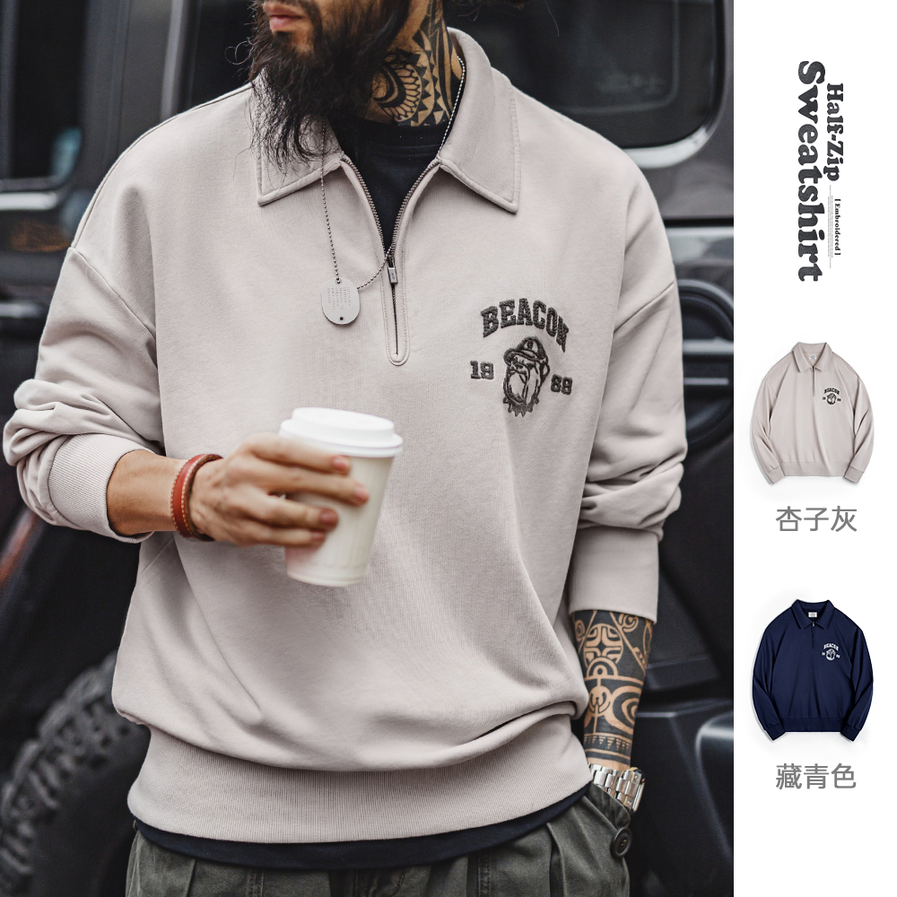 马登工装刺绣半开襟卫衣