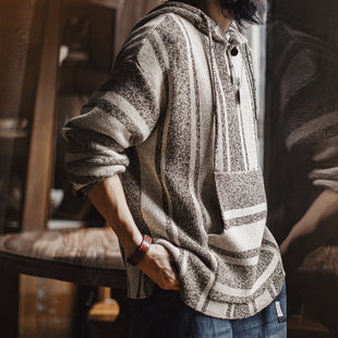 薄款 复古巴哈半开襟连帽卫衣套头针织衫 垂感外套男春 美式 马登工装