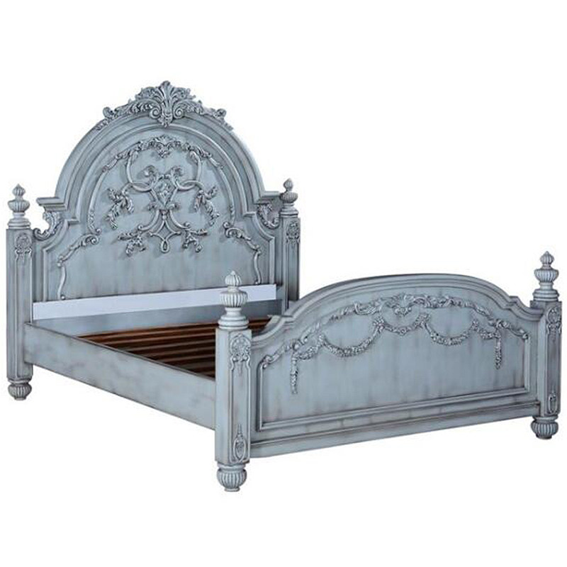欧式奢华宫廷双人床法式主卧实木雕花蓝色复古做旧公主床高背婚床