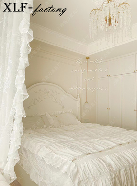 法式复古白色实木床雕花女儿房公主床儿童床双人1.5米1.8米女孩床