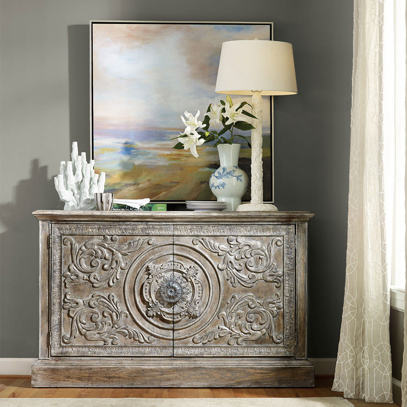 美式乡村全实木浮雕餐边柜仿古风化灰复古做旧玄关柜高档定制酒柜