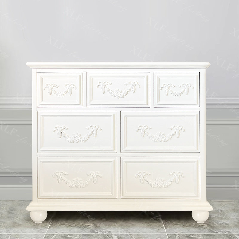 法式复古实木七斗柜粉色入户玄关柜公主收纳储物柜原木雕花电视柜