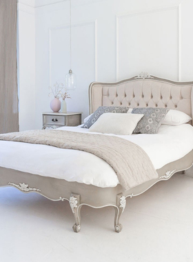 法式美式雕花灰色做旧实木床软靠拉扣高矮背1.5米公主床1.8双人床