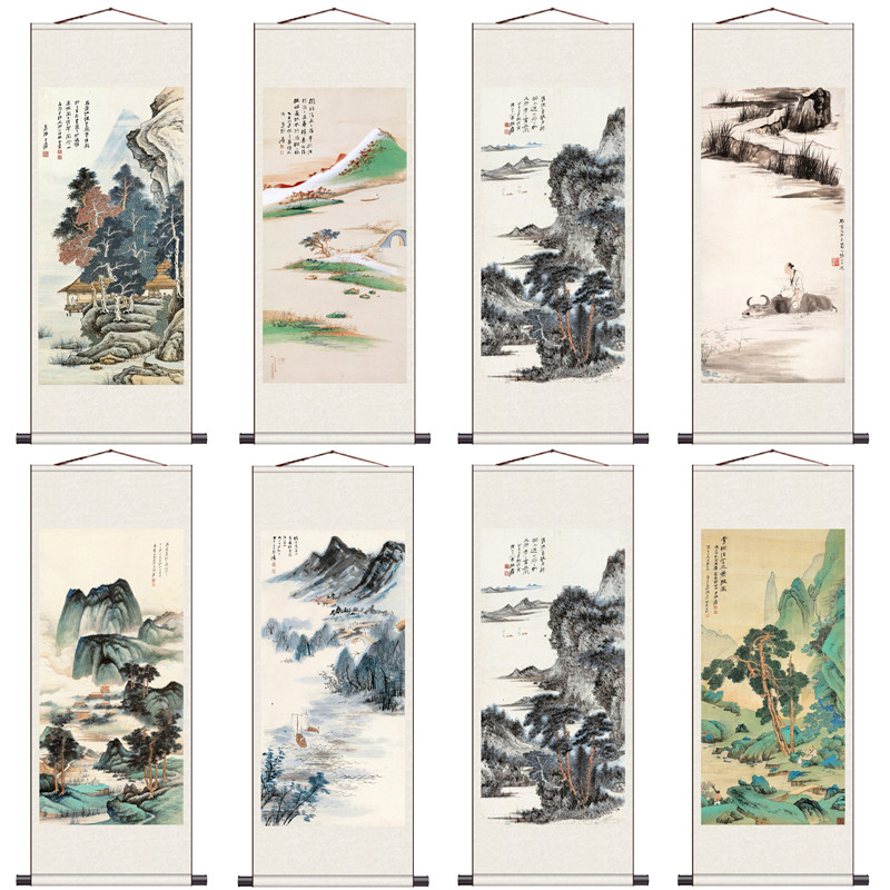 张大千名家江深复古怀旧山水画