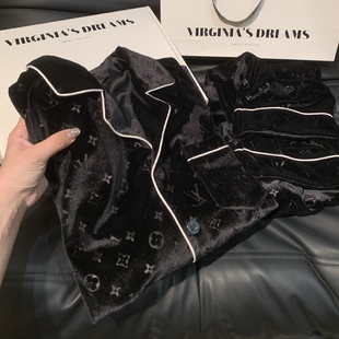 金丝绒情侣睡衣秋冬季珊瑚绒加绒加厚长袖高级感男女士家居服套装