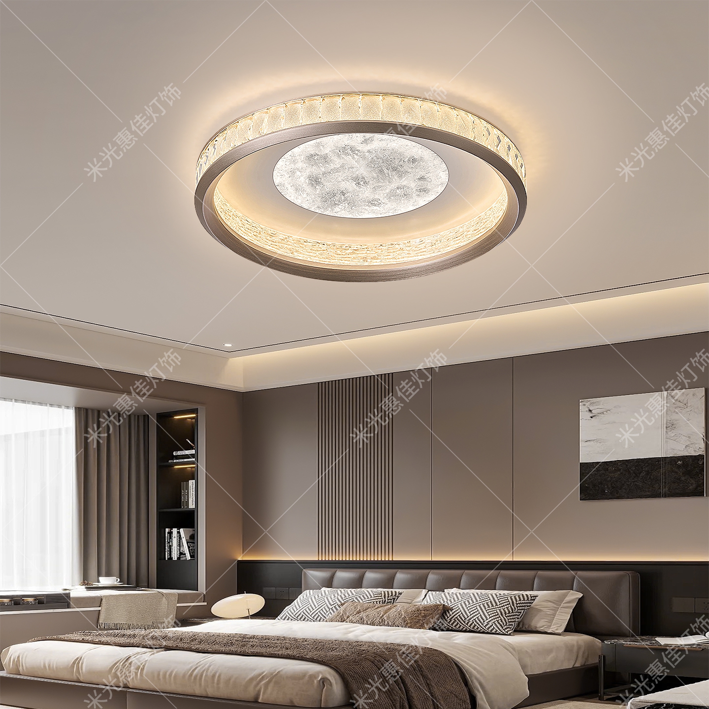 卧室吸顶灯轻奢水晶高级感月亮灯