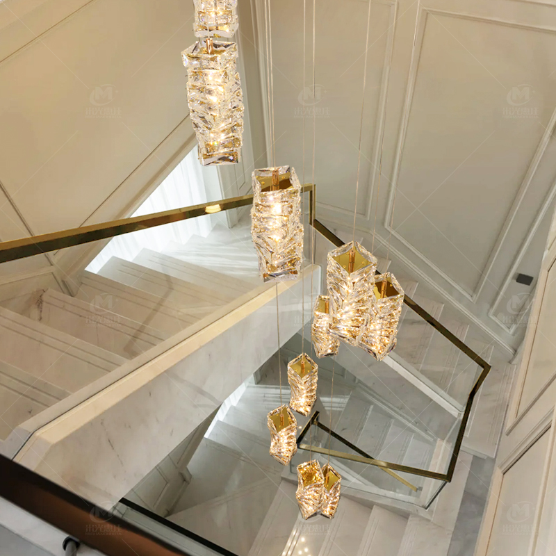 2025年新款楼梯间长吊灯轻奢别墅水晶大吊灯豪华挑空旋转艺术灯具
