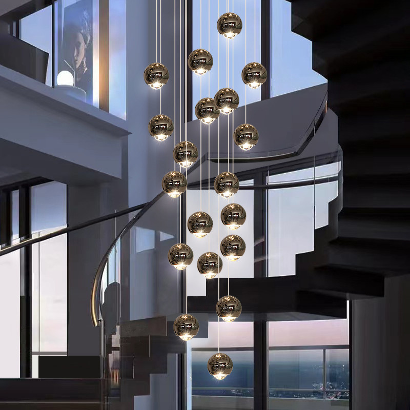 别墅复式轻奢简约太空铝圆球旋转楼梯长吊灯Loft公寓挑高客厅吊灯,家装灯饰光源,LOFT/复式住宅/楼梯吊灯,淘宝优惠券,粉丝福利购,淘宝优惠卷