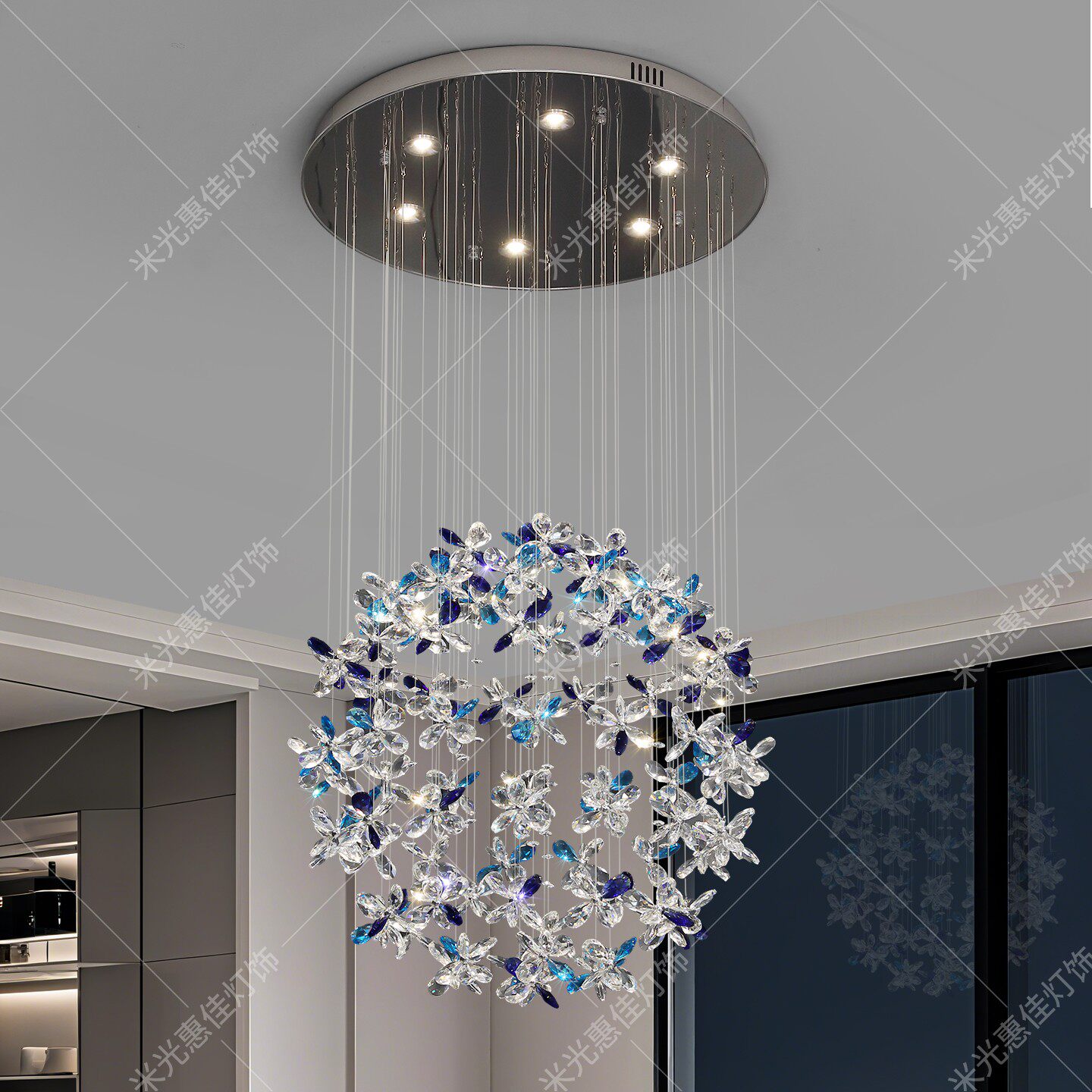 酒店宴会厅餐桌吊灯花朵吊坠水晶轻奢大气高级感饭店岛台餐厅灯