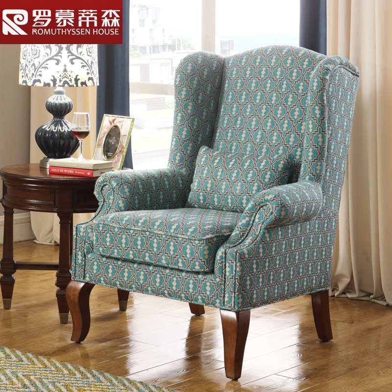 实木单人沙发椅美式复古客厅休闲椅卧室布艺小单椅老虎椅简约椅子