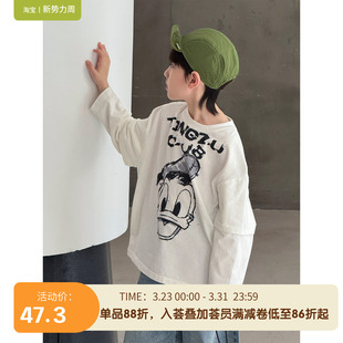 男童T恤长袖薄款儿童纯棉打底衫2026新款春装中小童卡通印花上衣