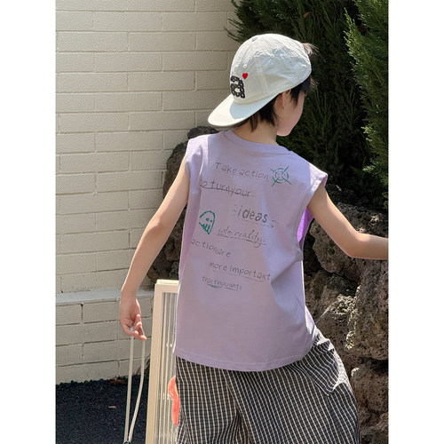 儿童字母背心2026夏季新款男女童宽松T恤中小童宽松童装坎肩上衣