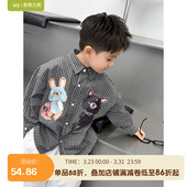 儿童格纹宽松上衣时髦童装 男童衬衫 韩版 新款 衬衣小兔外套 2025秋装