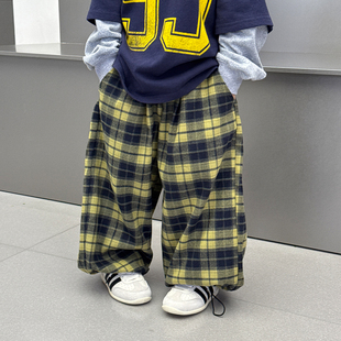 新款 2025秋装 子格纹休闲裤 潮 男孩童装 宽松宝宝洋气长裤 韩版 儿童裤