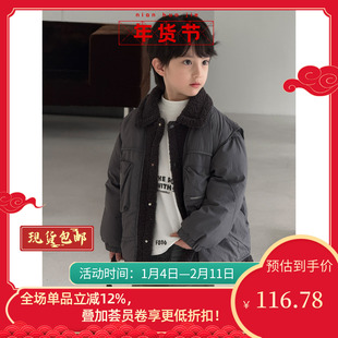 男童加绒外套冬装夹克2025新款儿童羊羔毛翻领上衣宝宝痞帅童装潮