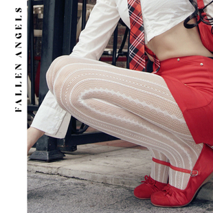 FallenAngels/凡洛纪 条纹蕾丝白色丝袜夏季线条黑色渔网袜丝袜女