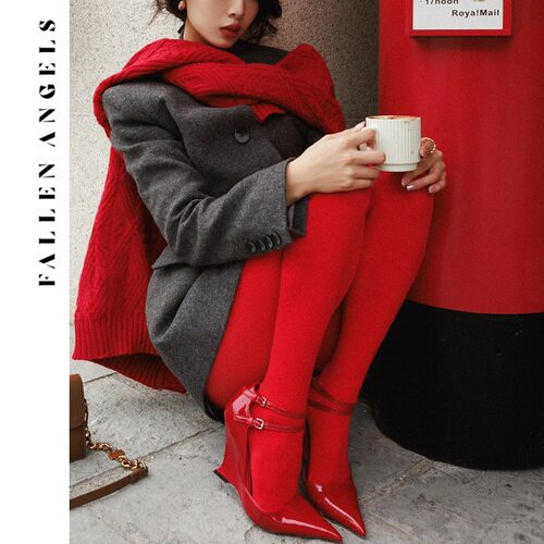 凡洛纪 「流浪」红黑色哑光60D丝袜连裤袜女秋季外穿打底袜