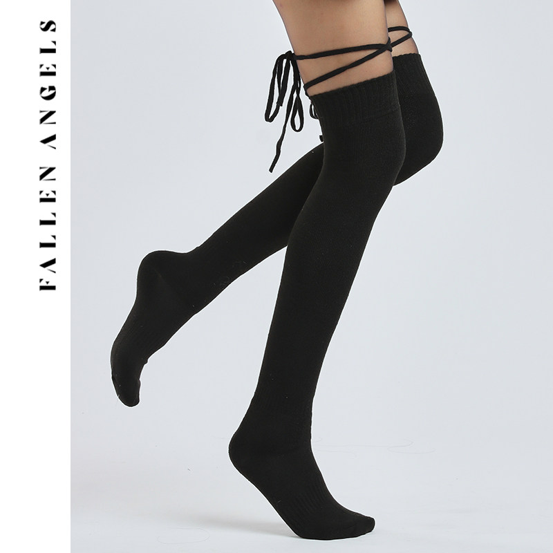 FallenAngels/凡洛纪 黑色长筒棉袜女秋冬保暖加厚纯色袜子学院风