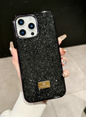 适用16pro手机壳16E全包手机壳15防摔14大孔13电镀12挂绳孔11高颜值苹果手机壳女款水钻手机壳粉色黑色闪闪IP