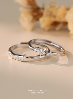 简约花朵开口可调节情侣对戒足银