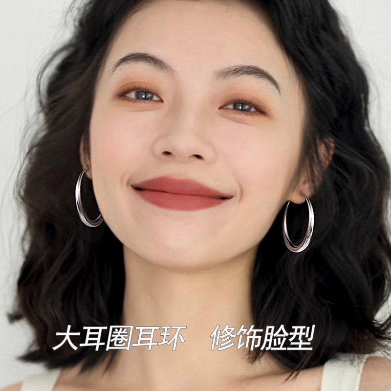 999纯银针圈圈大耳环女轻奢耳圈素圈耳钉无耳洞耳夹洋气圆圈耳饰