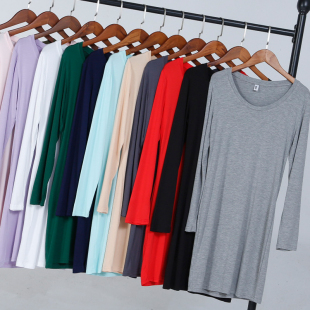 显瘦包臀连衣裙女打底衫 T恤裙内搭修身 T恤打底裙中长款 莫代尔长袖