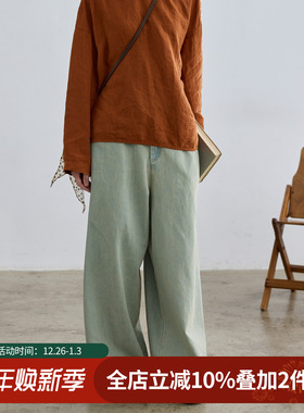 拙外【清溪】裤子2025新款今年流行爆款直筒宽松棉麻复古牛仔裤女