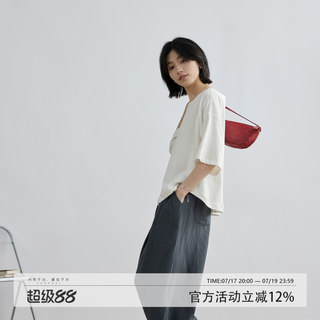 拙外【寻茶】七分袖简约时尚t恤女宽松百搭新款棉麻显瘦打底衫