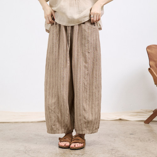 【拙外 7/13新品 00:00AM】亚麻文艺抽绳休闲裤松弛感直筒裤子