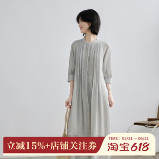 拙外【须臾】2026巨好看的裙子新中式圆领七分袖高级感苎麻连衣裙