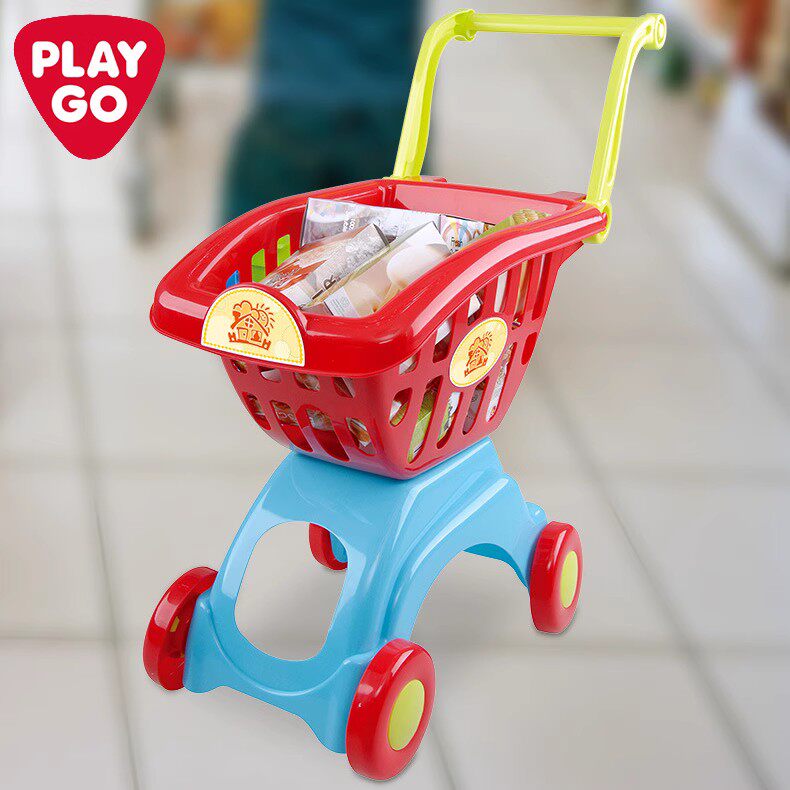 playgo折叠式购物车儿童过家家玩具仿真超市手推车女孩礼物