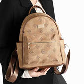 DSYQCYP双肩包女2025新款 PU耐磨棕色背包百搭大容量轻便通勤书包