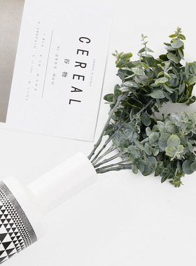 仿真植物 7头小尤加利叶绿植金钱叶 绿色仿真草居家装饰拍摄道具