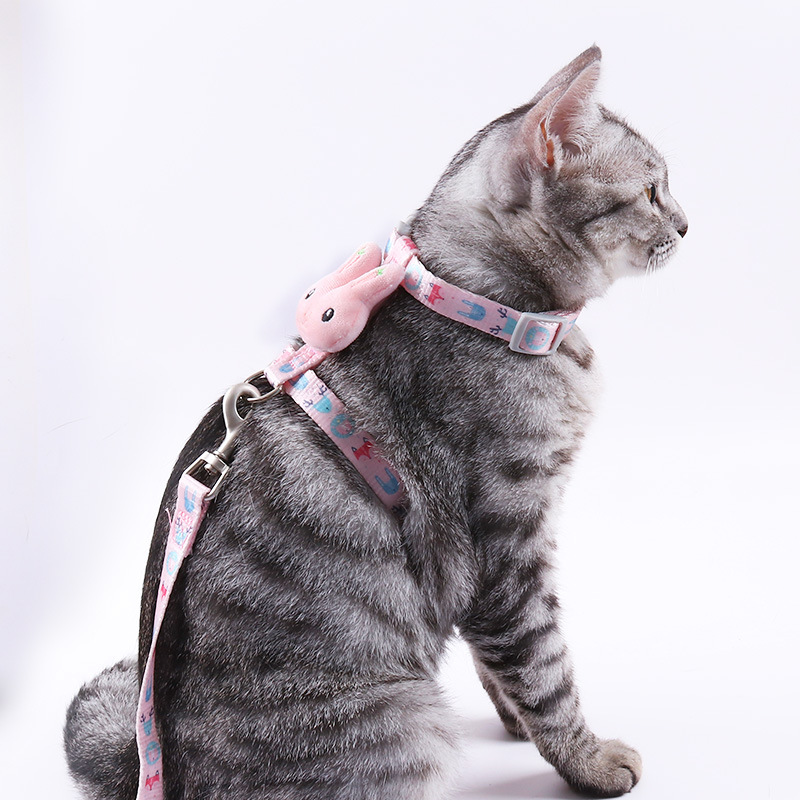 厂家现货工字型防挣脱猫咪牵引绳 兔子款可调节遛猫绳胸背带