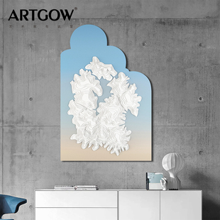 蓝色渐变客厅亚克力装饰画装置艺术挂画简约现代立体实物画壁画