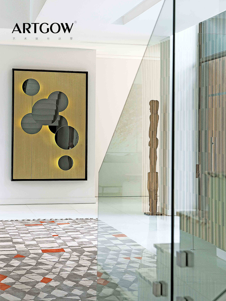 现代极简金属镜面装置画《太阳镜》客厅沙发背景挂画玄关过道壁画